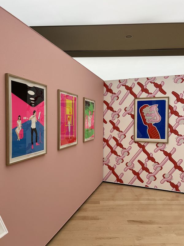 Ausstellungsansicht mit Siebdrucken, Christoph Niemann, Randnotizen. Foto: Horst-Janssen-Museum