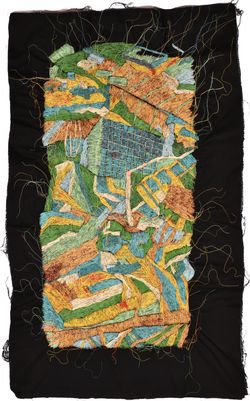 Andrea Ziegler, Ahrtal, 2026, Freihand-Maschinenstickerei, Rückseite, 120 x 73 cm © VG Bild-Kunst Bonn, 2026