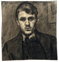 Otto Pankok, Selbstbildnis von vorn, Kohlezeichnung 1913 © Kunstmuseum Mühlheim an der Ruhr mit Stiftung Sammlung Ziegler