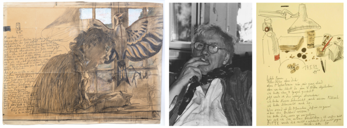 Horst Janssen, Brief an Kerstin, 1979; Eberhard Rüden, Janssen rauchend, 1993; Horst Janssen, Liebste Panne Alles Käse ohne dich, 1972