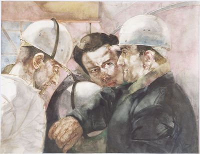 Werner Tübke, Drei Bauarbeiter, Studie zu „Arbeiterklasse und Intelligenz“, 1970, Aquarell © VG Bild-Kunst, Bonn 2025