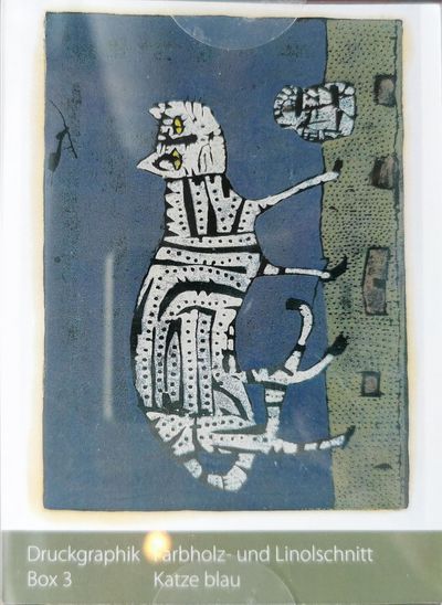 Druckgraphik Farbholz- und Linolschnitt "Katze blau" © Horst-Janssen-Museum