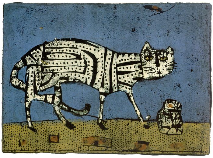 Horst Janssen, Katze blau, 1961, Farbholzschnitt © VG Bild-Kunst Bonn, 2026
