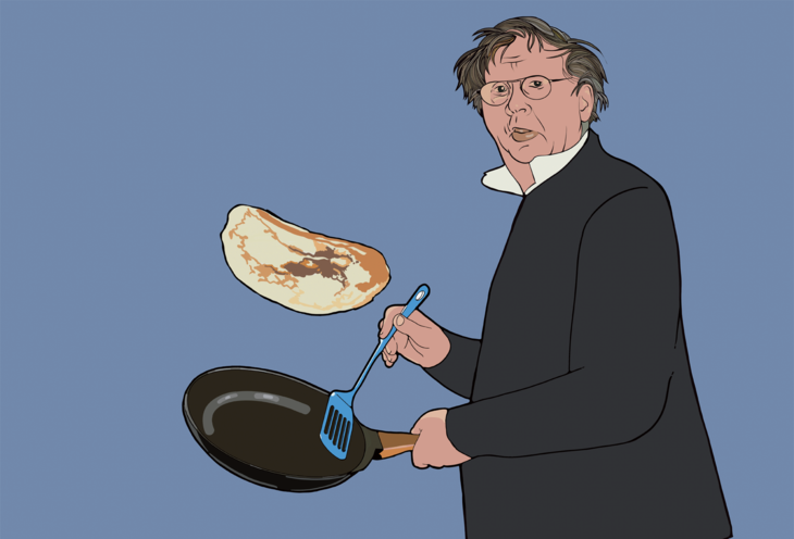 Gezeichneter Horst Janssen mit Bratpfanne © Thomas Robbers