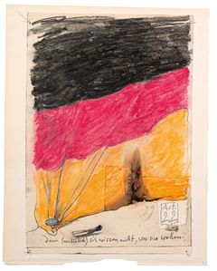 Horst Janssen, Anmerkungen zum Grundgesetz, Titelblatt, 1981, Collage, Blei- und Farbstift © VG Bild-Kunst Bonn, 2026