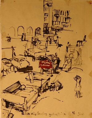 Horst Janssen, Blick aus Tantes guter Stube, 1947, ink drawing © VG Bild-Kunst Bonn, 2018