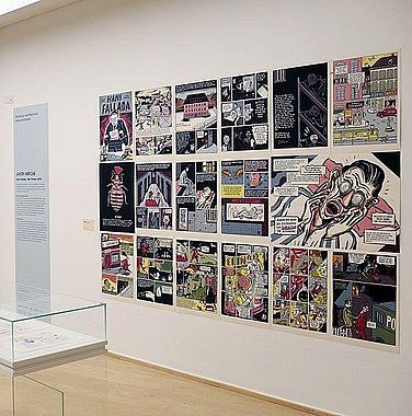 Blick in die Ausstellung "Die Neunte Kunst. Aktuelle deutsche Graphic Novels", 2018, Foto: Markus Hibbeler