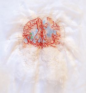 Andrea Ziegler, Mamas Gehirn, Bildausschnitt, 2023, Freihand-Maschinenstickerei und Appliqué © VG Bild-Kunst Bonn, 2026