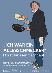 Gezeichneter Horst Janssen mit Bratpfanne © Thomas Robbers