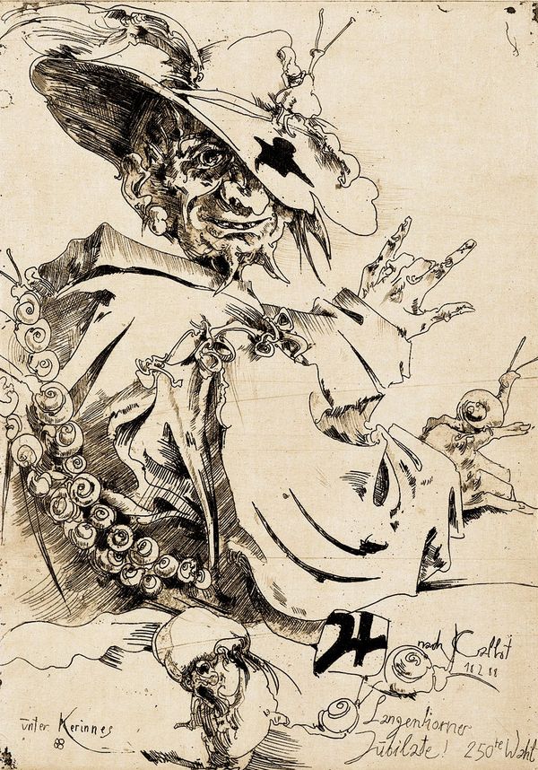 Horst Janssen, Langenhorner Jubilate IV, 1988, Radierung © VG Bild-Kunst Bonn, 2025