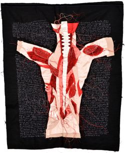 Andrea Ziegler, NeoNigromontanus, 2025, Freihand-Maschinenstickerei und Appliqué, Vorderseite, 95 x 80 cm © VG Bild-Kunst Bonn, 2026