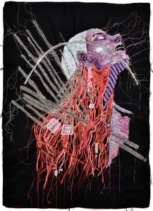 Andrea Ziegler, Transhumanism, 2025, Freihand-Maschinenstickerei und Appliqué, Rückseite © VG Bild-Kunst Bonn, 2026