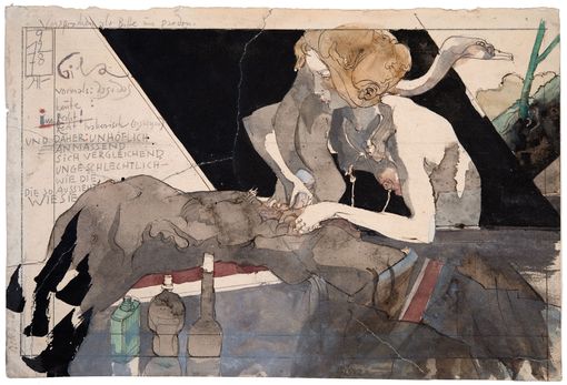 Horst Janssen, Gila/Die Kastrierung des Zeus, 1978, Bleistift, Farbstift, Aquarell © VG Bild-Kunst, Bonn 2023