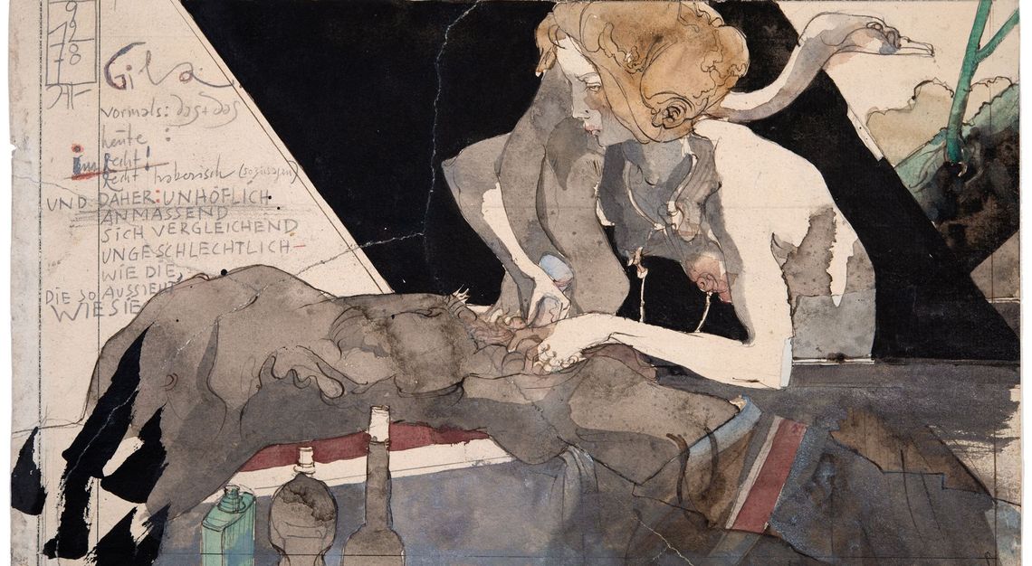 Horst Janssen, Gila/Die Kastrierung des Zeus, 1978, Bleistift, Farbstift, Aquarell © VG Bild-Kunst, Bonn 2023