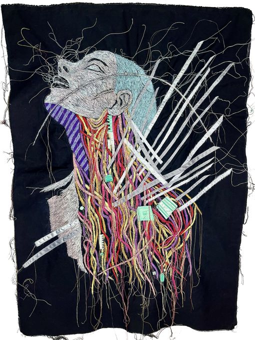 Andrea Ziegler, Transhumanism, Front, 2026, polyester, cotton, organza, satin, 106x77 cm