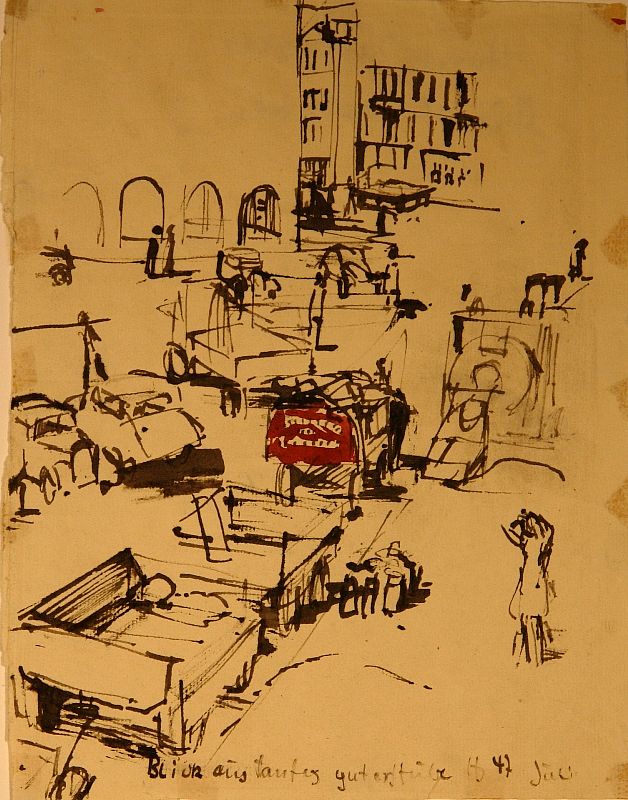 Horst Janssen, Blick aus Tantes guter Stube, 1947, Tuschfeder © VG Bild-Kunst Bonn, 2018