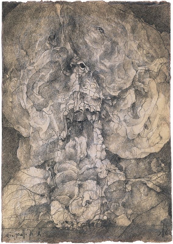 Horst Janssen, Ein gewisser Dr. A, Blei- und Farbstift, Pastellkreide, 1963, 24 x 17 cm © VG Bild-Kunst, Bonn 2018